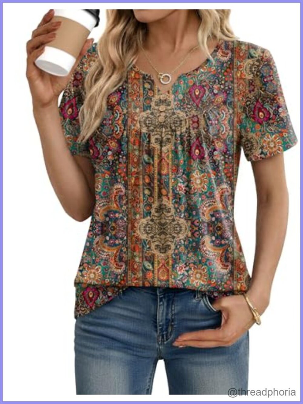 Zeagoo Womens Tunic Top V-Neck Pleated Short Sleeve Work Blouse